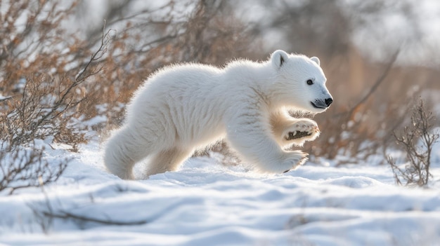 Polar Bear Cub in Winter Wonderland