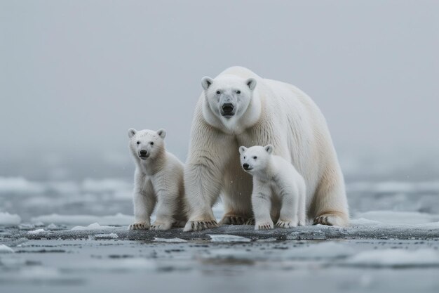 Photo polar bear family in the arctic