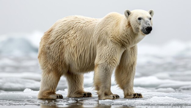 Polar Bear on Ice in Arctic Landscape