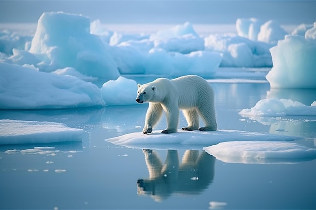 A polar bear on an ice floe in the arctic