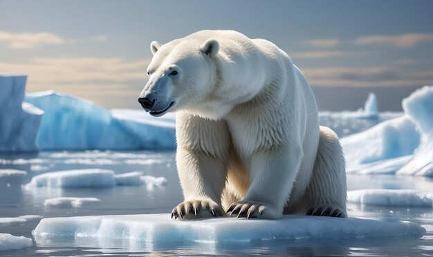 polar bear on an ice floe in the water