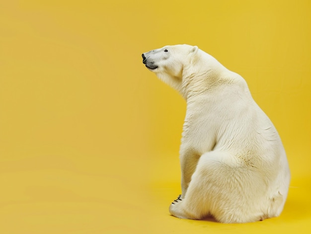 a polar bear is sitting on a yellow surface