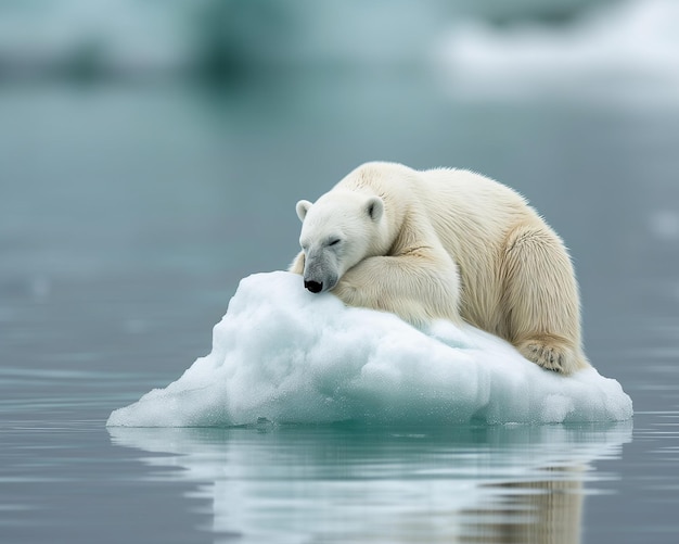 Photo a polar bear is sleeping on an ice floe