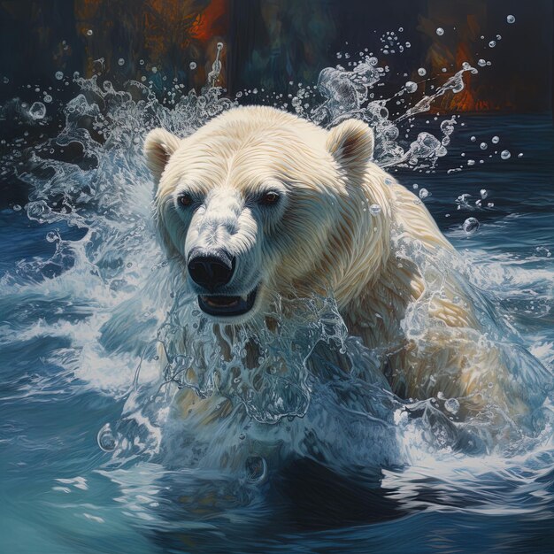 Photo a polar bear is splashing in the water with the words  polar bear  on the bottom