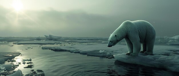 Photo polar bear on melting ice floe