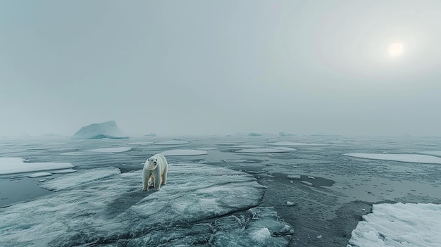 Photo polar bear on melting ice floe