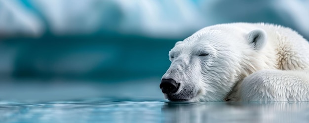 Photo polar bear resting on icy water