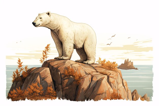 a polar bear on a rock