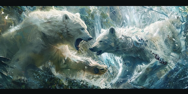 Polar Bear and Seal Fighting Cinematic Digital Art