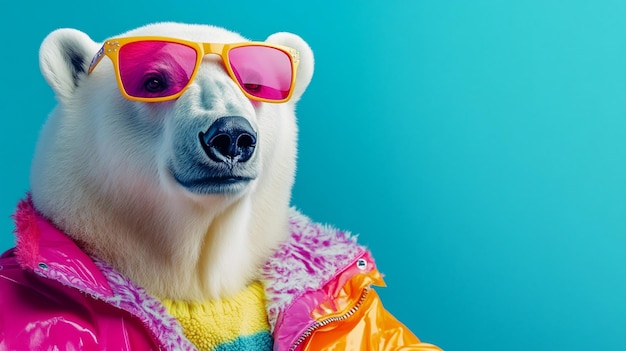 A Polar Bear Showcasing Vibrant and Fashionable Outfits Perfect for AnimalThemed Events and Creative Fashion Shoots