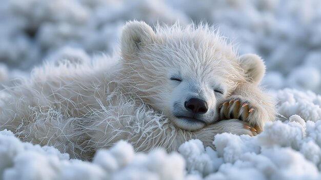 a polar bear sleeping with his eyes closed and the other bear is sleeping