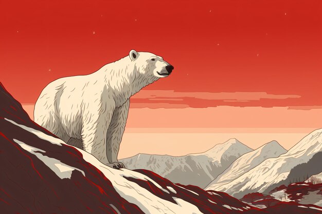 a polar bear standing on a snowy mountain