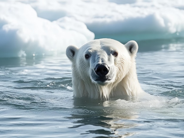 Polar bear swimming in icy Arctic waters symbolizing survival and adaptability