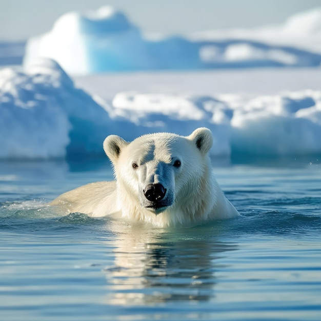 Polar bear swimming in icy Arctic waters symbolizing survival and adaptability