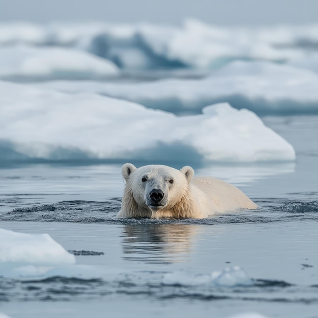 Polar bear swimming in icy Arctic waters symbolizing survival and adaptability