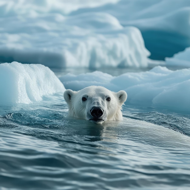 Polar bear swimming in icy Arctic waters symbolizing survival and adaptability