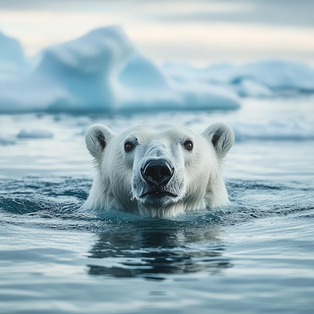 Photo polar bear swimming in the icy waters of the arctic with a vast expanse of ice in the background chaos 10 ar 11 style raw v 61 job id 5acdd1dd4cf9479a89a3366d148d7079