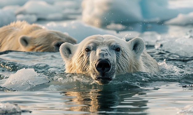 Polar Bear Swimming in Icy Waters