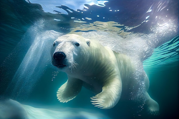 Polar bear swims underwater Generative AI Generative AI