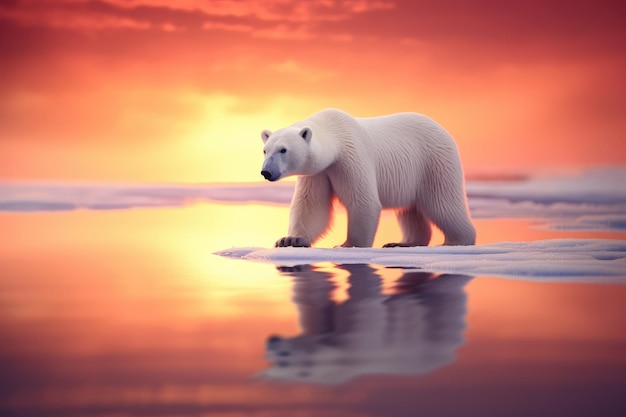 a polar bear walking across a body of water