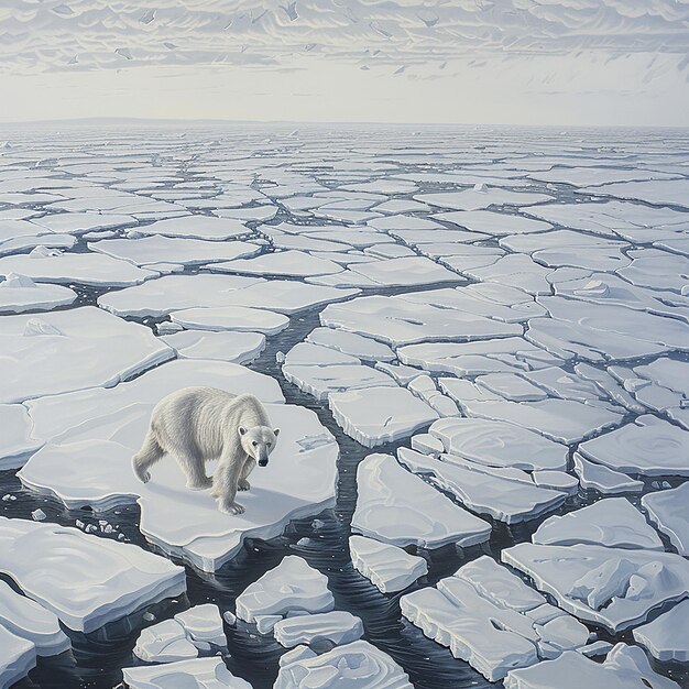 Photo a polar bear walks across a large sheet of melting ice