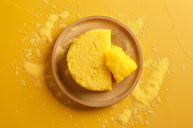 Polenta cornmeal porridge often served as a hot dish or cooled and sliced