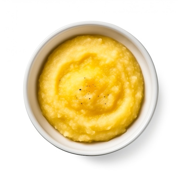 Polenta Porridge cooked top view isolated on white background