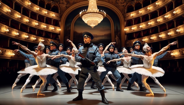 Police Ballet Performance in a Grand Theater Generated by AI