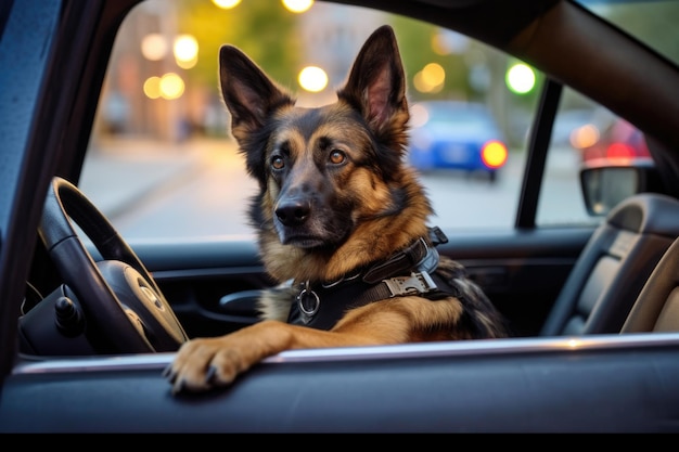 Police dog waiting in car ready for action