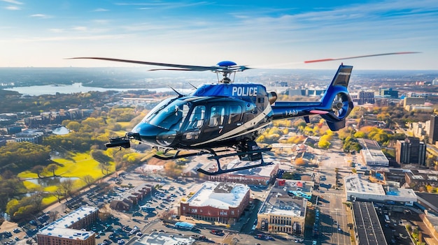 Photo a police helicopter flies over a city