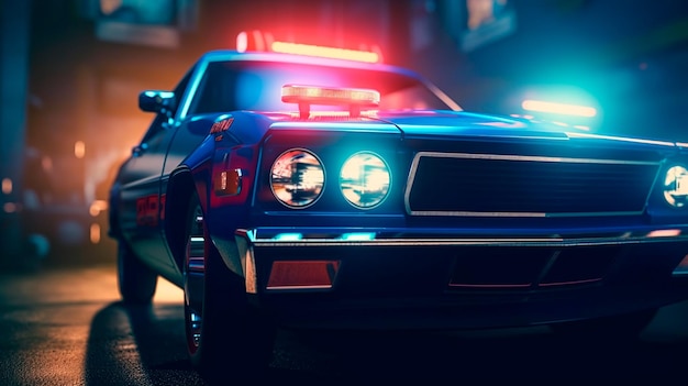 Police lights of the Police car Police car with red and blue emergency Emergency vehicle lighting LED blinker flasher Police car Generative AI