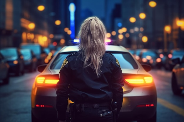 Police officer cute woman police car Generate Ai