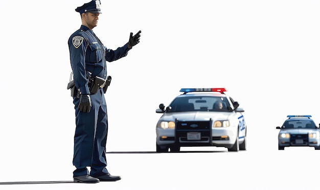 Police Officer Directing Traffic Banner on White Background