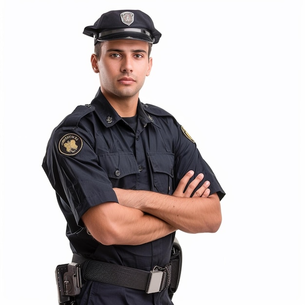 a police officer with a badge on his chest