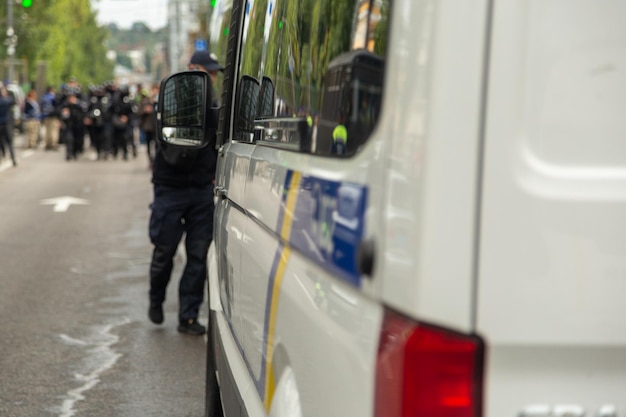 Police special bus to transport units. Kyiv, Ukraine.