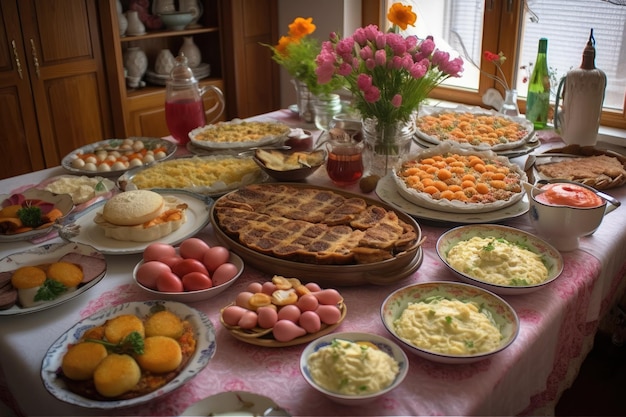 Polish Easter meal buffet European cuisine for Easter Polish Easter is known as Wielkanoc