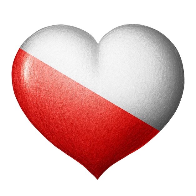 Polish flag heart Texture pencil drawing Isolated on white background