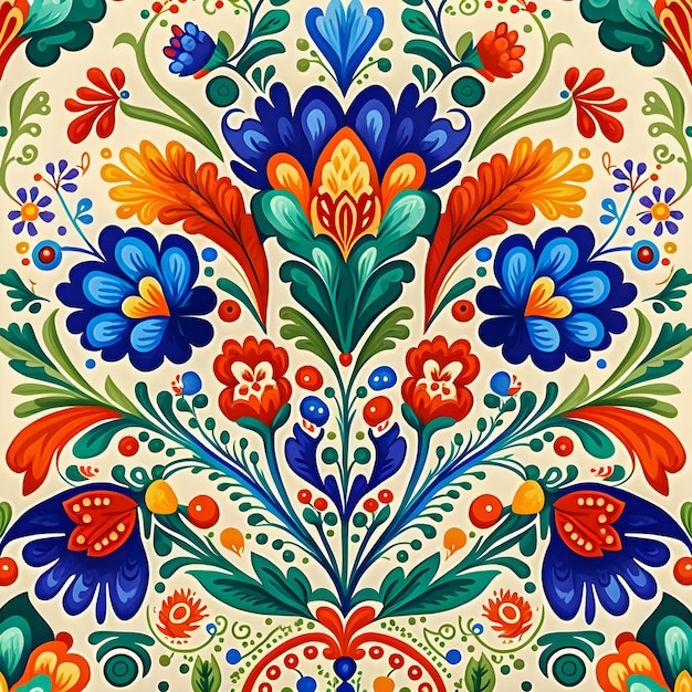 Polish Folk in watercolor pattern hand drawn illustartion floral pattern