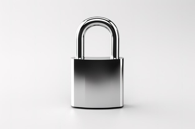 A Polished Chrome Padlock Gleaming Against a White Background on White or PNG Transparent Background