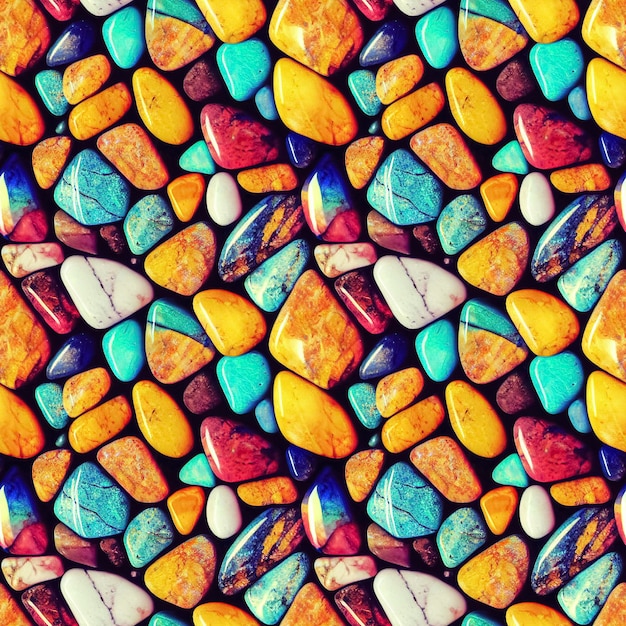 Polished gemstones seamless pattern Tumbled rocks pebbles repeating background