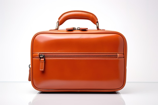 A Polished Orange Leather Travel Bag Ready for Adventure on a Clear PNG or White Background