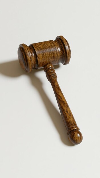 Photo polished wooden gavel on white background showcasing intricate wood grain textures