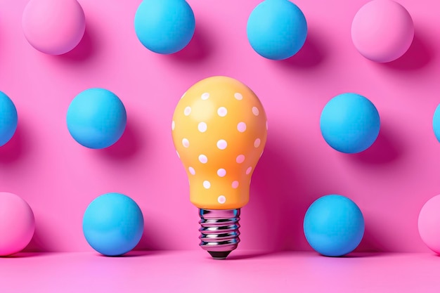 Photo polka dot lightbulb with colorful balls on pink background