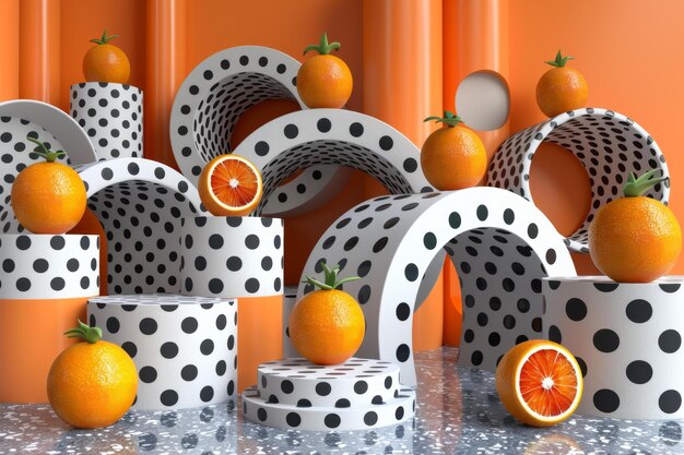 Photo polka dot oranges in playful ceramic containers artistic fruit display