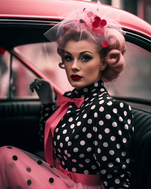 Polka Dot Pink and Black Dotted Vintage