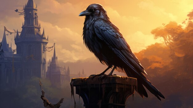 Photo poll the crow hyperdetailed concept art of a raven at sunset