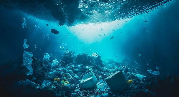 Polluted ocean underwater plastic trash rgarbage Generative AI