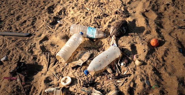 Polluted Sri Lankan beach with garbage