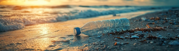 Photo pollution crisis plastic bottles and trash polluting pristine beach