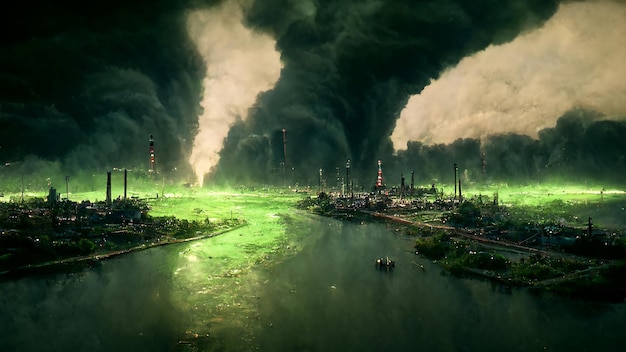 Pollution of Environment by Toxic Emissions of Industrial City Art Illustration